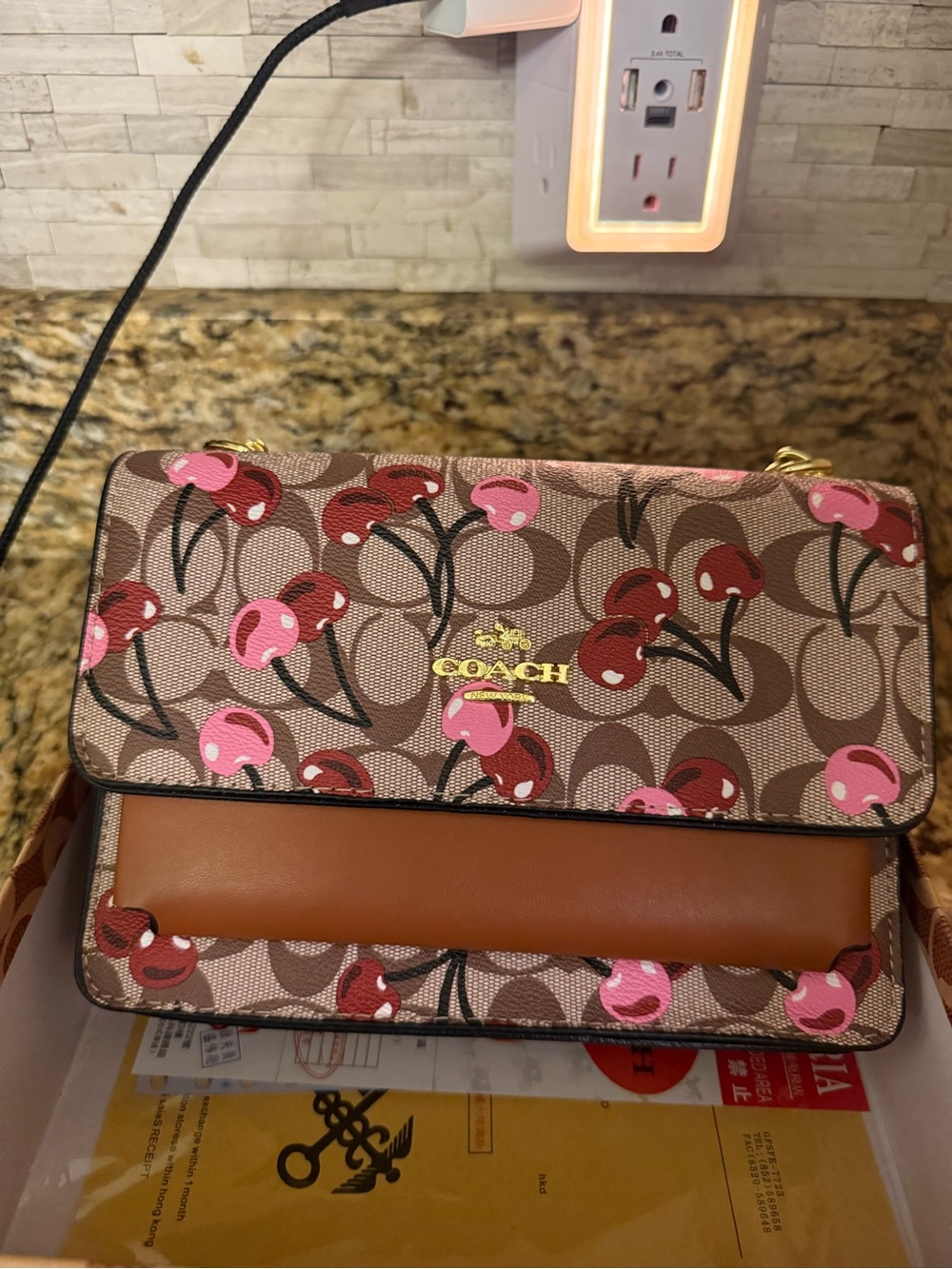 Coach Brown Signature Cherry Print Crossbody Bag